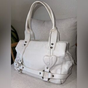 Vintage Juicy Couture Soft White Womens Leather Bag Purse With Heart Charms